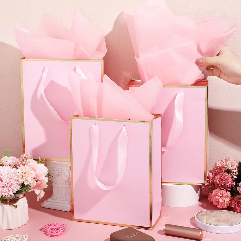 5 Pack Metallic Paper Gift Bags with Handle and Tissue 9 x 7 x 3.1